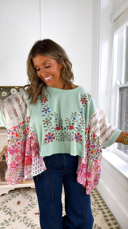 Gabriella Floral Top, Mint