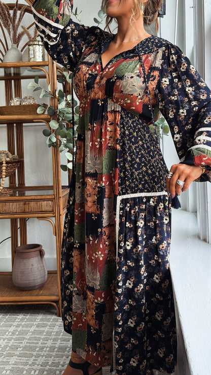 Amber Patch Midi Dress, Navy Multi