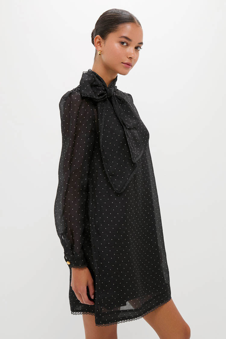 Black Dot Dream Pussybow Mini Dress