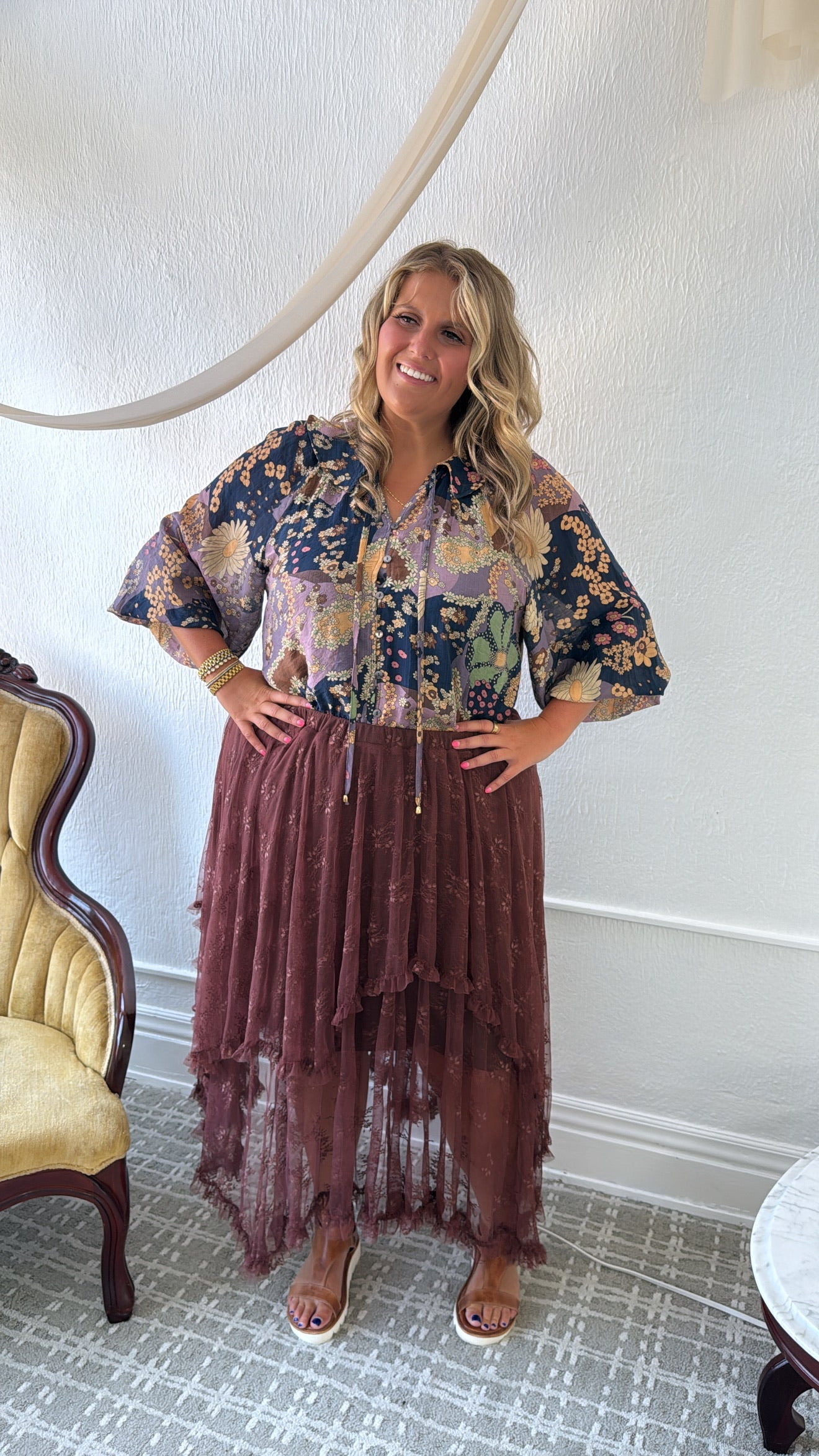 New Groove Floral Printed Top, Purple