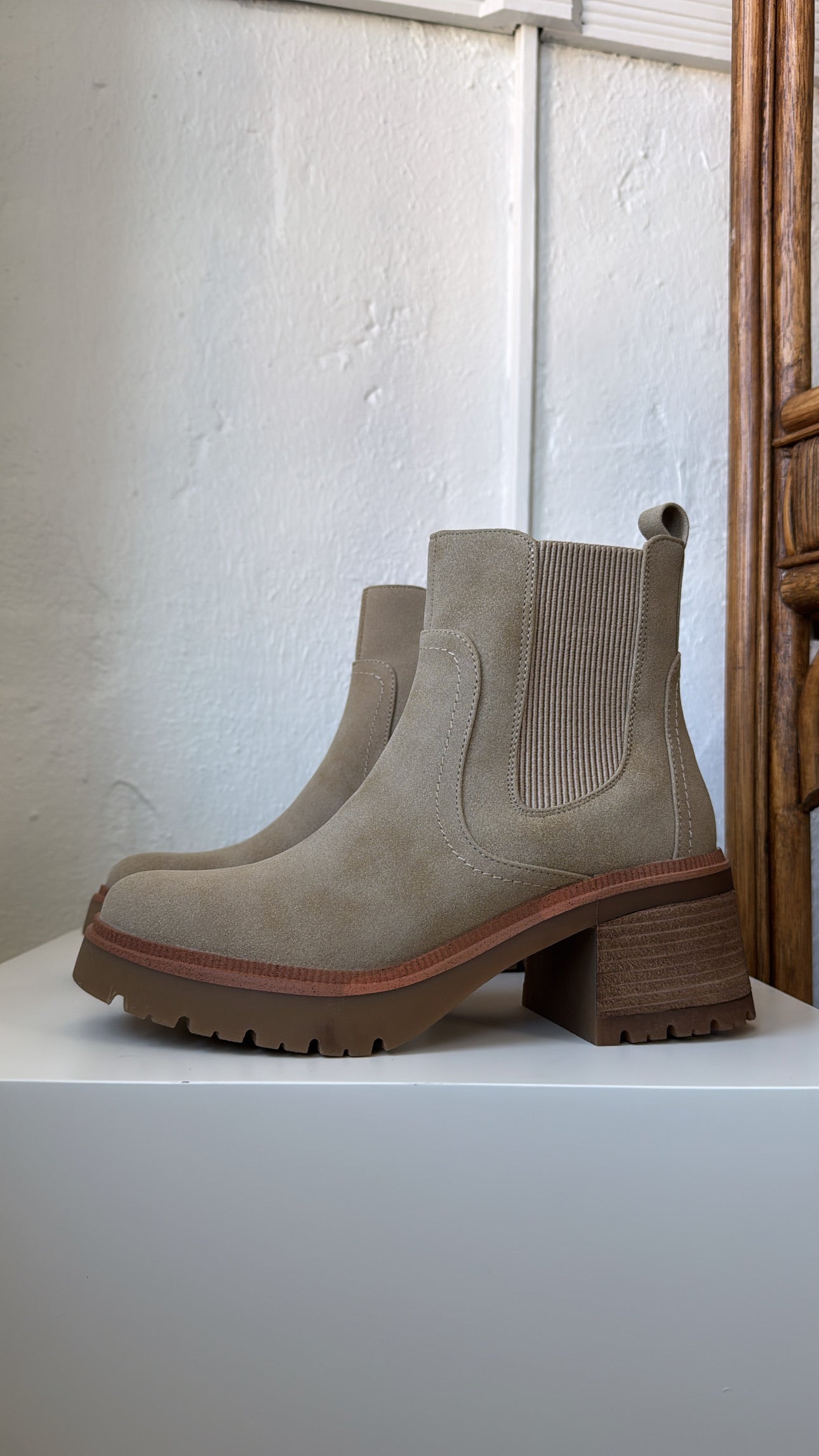 Amber Suede Lug Sole Bootie, Sand