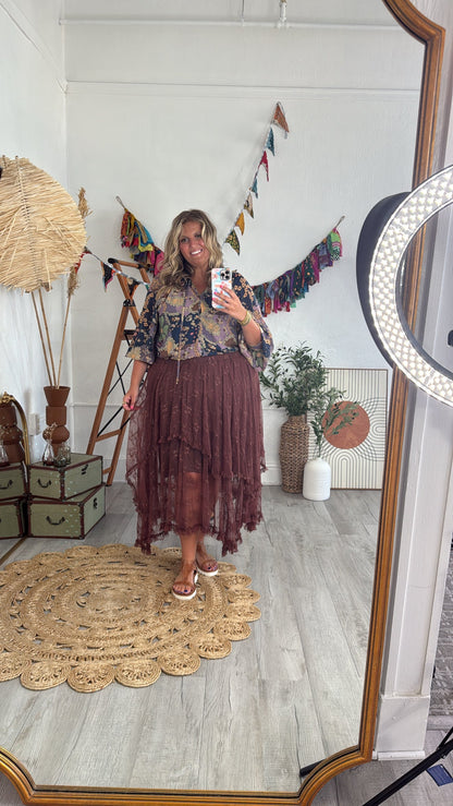 Delicate Dreams Embellished Lace Skirt, Chestnut