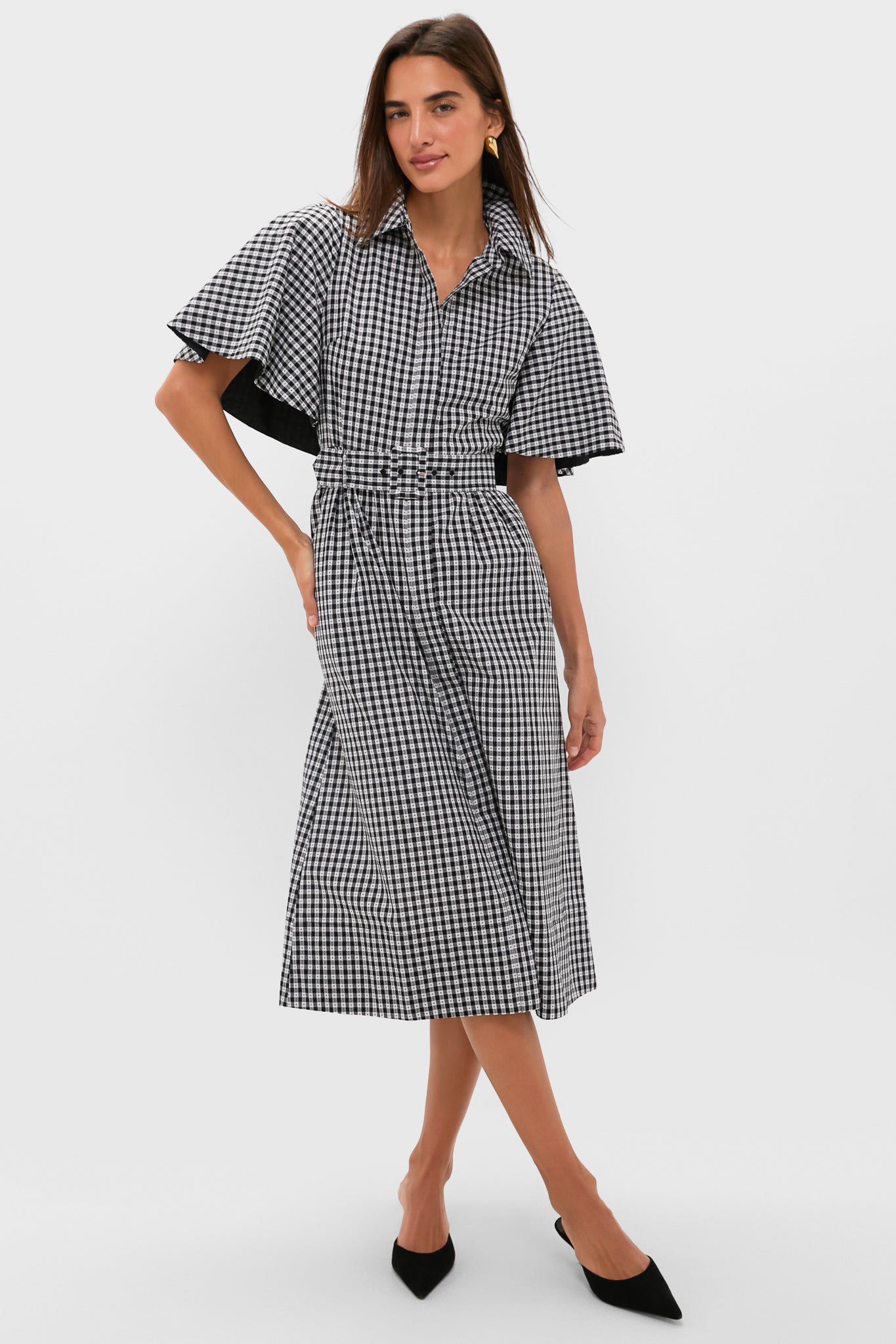 Black Gingham Cape Chloe Dress