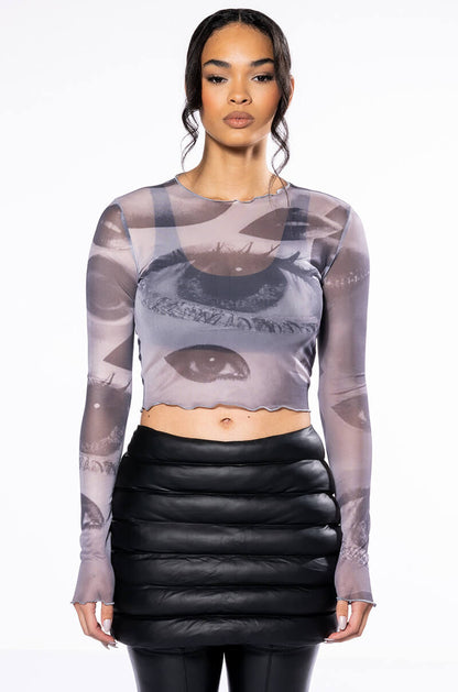 ALL EYES ON YOU LONG SLEEVE MESH TOP