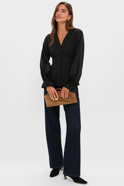 Black Wool Chiffon Madison Blouse