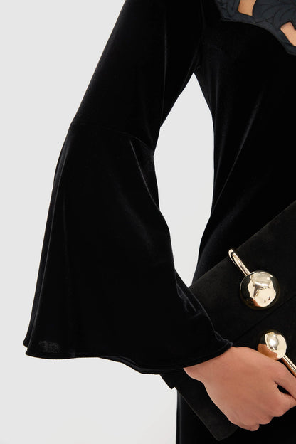 Accademia Black Velvet Bell Sleeve Catherine Maxi Dress